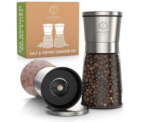 Oliver's Kitchen Glass Ceramic Salt & Pepper Mills in Silver Oliver's Kitchen Silver