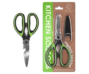 Oliver's Kitchen ® Kitchen Scissors - Super Sharp & Heavy Duty Kitchen Shears - Multifunctional with Built-in Bottle Opener & Safety Cover