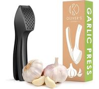 Oliver's Kitchen ® Premium Garlic Press - Super Easy to Use & Clean Garlic Crusher & Mincer - Crush Garlic & Ginger Effortlessly (No Need to Peel) - Built for Life - Strong & Durable (Matt Black)