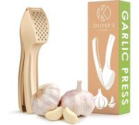 Oliver's Kitchen ® Premium Garlic Press - Super Easy to Use & Clean Garlic Crusher & Mincer - Crush Garlic & Ginger Effortlessly (No Need to Peel) - Built for Life - Strong & Durable (Matt Gold)