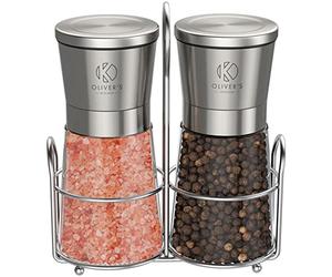 Oliver's Kitchen ® Salt & Pepper Grinder Set - 2X Premium Quality Ceramic Grinders - Easy to Fill & Use - Season to Perfection with Adjustable Coarseness - Large Capacity - Refill Less Often