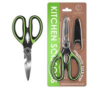 Oliver's Kitchen Scissors - Heavy Duty, Sharp & Dishwasher Safe, with Cover | Heavy duty stainless steel food scissors - cut chicken bones, left or right handed, bottle opener, cover, dishwasher safe