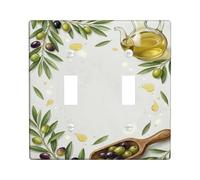 Olives Kitchen Double Light Switch Cover Plate, Mediterranean Rustic Olive Oil Leaves Fall Green Plastic Standard Size Wall Switch Plates Accents for Home Living Room New Apartment Decor