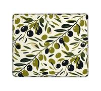 Olives Small Mouse Pad, Botanical Modern Leaves Branches None Green Square Rubber Smooth Stitched Edge Cloth Mousepad Desk Decor for Office Home Dorm Laptop Square 8x10 Inch