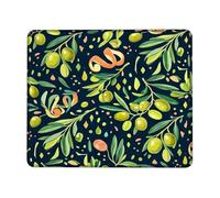 Olives Small Mouse Pad, Botanical Nature-Inspired Leaves Diamonds Summer Green Square Rubber Smooth Aesthetic Mousepads Desk Decor for Office Home Dorm Laptop Square 8x10 Inch