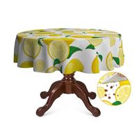 OliveSleep Round Tablecloth 152cm Wrinkle Free Washable Polyester Table Cloth for Circular Table, Home Dining Party Use,Lemon Round Wipe Clean Tablecloth 60 Inches (Multicolor 04)
