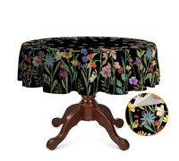 OliveSleep Round Tablecloth 152cm Wrinkle Free Washable Polyester Table Cloth for Circular Table, Home Dining Party Use, Black Background Flowers Round Wipe Clean Tablecloth 60 Inches (Multicolor 04)