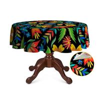 OliveSleep Round Tablecloth 152cm Wrinkle Free Washable Polyester Table Cloth for Circular Table, Home Dining Party Use, Ethnic Style Flowers Round Wipe Clean Tablecloth 60 Inches (Multicolor 17)