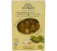 Olives's Earth Greek Natural Green Pitted Olives Stuffed with Garlic Chalkidiki Variety, 200 g (Pack of 4 - Total 800 g)