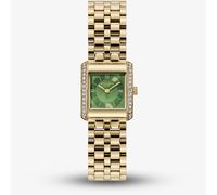 Olivia Burton Ladies Berkley Green Dial Square Golden Bracelet Watch 24000382