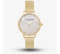 Olivia Burton Mother Of Pearl Pale Gold Mesh Watch