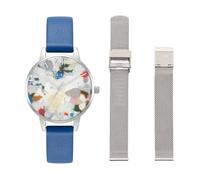Ladies Olivia Burton Pop Art Midi Dial Blue & Silver Mesh Watch Strap Gift Set OBGSET151