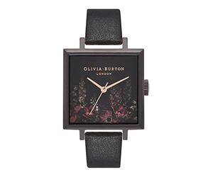 OLIVIA BURTON Signature Floral Big Square Dial In Black & Rose Gold