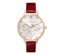 Olivia Burton T-Bar Bee Burgundy Chronograph Watch - Rose Gold