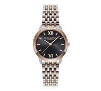 Olivia Burton Three Hand Quartz Movement Watch for Women Classic Swirl Collection with Silver or Two-Tone Stainless Steel Bracelet
