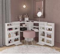 Olivia - Corner Dressing Table With Storage - White - Wooden - Happy Beds