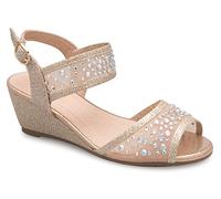 OLIVIA K Girl's Peep Toe Rhinestone Ankle Strap with Adjustable Buckle Wedge Sandals - Adorable, Comfort, Casual gold Size: 4 Big Kid