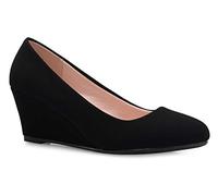 Olivia K Women's Adorable Low Wedge Heel Shoe - Easy Low Pumps - Basic Slip On, Comfort, Black Nubuck, 7 UK