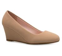 Olivia K Women's Adorable Low Wedge Heel Shoe - Easy Low Pumps - Basic Slip On, Comfort, Taupe Nubuck, 5.5 UK