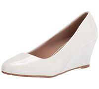 Olivia K Women's Adorable Low Wedge Heel Shoe - Easy Low Pumps - Basic Slip On, Comfort, White Patent, 10 B (M) US