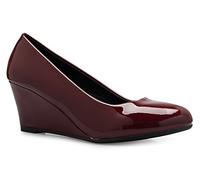 Olivia K Women's Adorable Low Wedge Heel Shoe - Easy Low Pumps - Basic Slip On, Comfort, Wine Patent, 8 UK