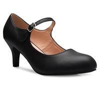 Olivia K Womens Classic Low Mid Heels Mary Jane Pumps - Adorable Round Toe Vintage Retro Shoes, Black Pu, 6 UK