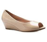 Olivia K Womens Classic Open Toe Kitten Heel Wedges | Dress, Work, Party Low Heeled, Beige Patent, 4.5 UK