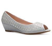 Olivia K Womens Classic Open Toe Kitten Heel Wedges | Dress, Work, Party Low Heeled, Silver Glitter, 7.5 B(M) US