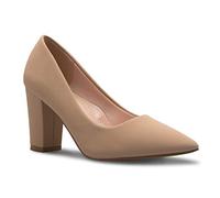Olivia K Women's Classic Pointed-Toe Elegant Pumps Low Block Heel - Adorable, Comfortable, Taupe Nubuck, 8 UK