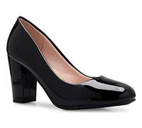 Olivia K Women's Classic Round-Toe Platform Pumps High Block Heel - Adorable, Comfortable, Black Patent*, 5 UK