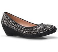 Olivia K Women's Close Round Toe Low Wedge Glitter Rhinestone Comfort, Black, 4.5 UK