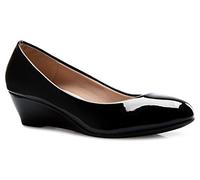 Olivia K Women's Close Round Toe Low Wedge Glitter Rhinestone Comfort, Black Patent, 3 UK
