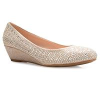 Olivia K Women's Close Round Toe Low Wedge Glitter Rhinestone Comfort, Champagne Glitter, 5 UK