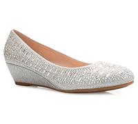 Olivia K Women's Close Round Toe Low Wedge Glitter Rhinestone Comfort, Silver, 8 UK