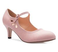 Olivia K Women's Kitten Low Heels Round Toe Mary Jane Pumps - Adorable Vintage Retro Shoes- Unique Side Cut Out Design, Rose Pink Pu, 7 UK