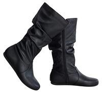 Olivia K Womens Low Heel Mid-Calf Slouchy Suede Slip On Casual Boots with Side Zipper, Black Pu, 6 UK