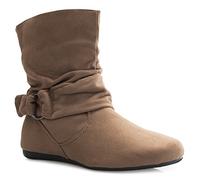 Olivia K Womens Low Heel Slouch Suede Slip On Casual Ankle Boots with Ring Buckle and Side Zipper beige Size: 6 UK