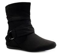 Olivia K Womens Low Heel Slouch Suede Slip On Casual Ankle Boots with Ring Buckle and Side Zipper black Size: 8 UK