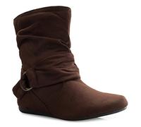 Olivia K Womens Low Heel Slouch Suede Slip On Casual Ankle Boots with Ring Buckle and Side Zipper brown Size: 4 UK