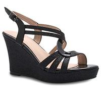 OLIVIA K Women's Sexy Strappy Platform Wedge Glitter Sandals Black Size: 4 UK