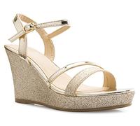 OLIVIA K Women's Sexy Strappy Platform Wedge Glitter Sandals Gold Size: 4 UK