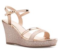 OLIVIA K Women's Sexy Strappy Platform Wedge Glitter Sandals Pink Size: 4 UK