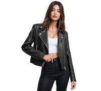 Olivia Miller Women's Faux Leather Moto Biker Jacket Long Sleeve Zip Jacket, Jk5208-black, M
