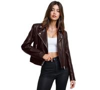 Olivia Miller Womens Faux Leather Zip Up Moto Biker Jacket, Jk5208-brown, S