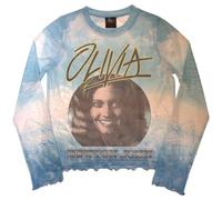 Olivia Newton John Circle Photo Long Sleeve Mesh Crop Top S Blue
