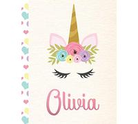 Olivia: Personalized Unicorn Primary Story Journal For Girls With Pink Name | Half Ruled Dotted Midline and Blank Picture Space | Kindergarten to ... | Grades K-2 Composition School Exercise Book