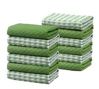 Olivia Rocco 100% Cotton Ascot Check Terry Tea Towels for Kitchen Pack of 12 Super Absorbent Dish Cloth Towel for Drying & Cleaning Household Essentials, Sage Green- 12 PK