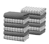 Olivia Rocco 100% Cotton Ascot Check Terry Tea Towels for Kitchen Pack of 12 Super Absorbent Dish Cloth Towel for Drying & Cleaning Household Essentials, Grey- 12 PK