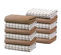 Olivia Rocco 100% Cotton Ascot Check Terry Tea Towels for Kitchen Pack of 12 Super Absorbent Dish Cloth Towel for Drying & Cleaning Household Essentials, Natural- 12 PK