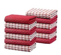 Olivia Rocco 100% Cotton Ascot Check Terry Tea Towels for Kitchen Pack of 12 Super Absorbent Dish Cloth Towel for Drying & Cleaning Household Essentials, Red- 12 PK